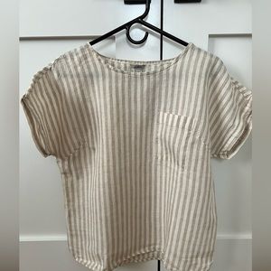 LL Bean premium washable linen shirt. Khaki stripe. Never worn, tags attached